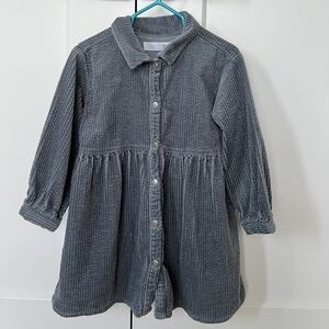 Blue corduroy collared button dress